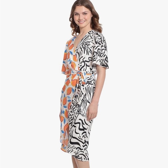 Multicolor Patterned Wrap Dress - Picture 3 of 9